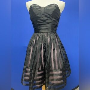 Strapless Black and Pink Organza Cocktail Dress Size 4